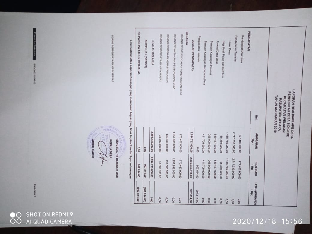 LAPORAN REALISASI APBDES TAHUN 2019