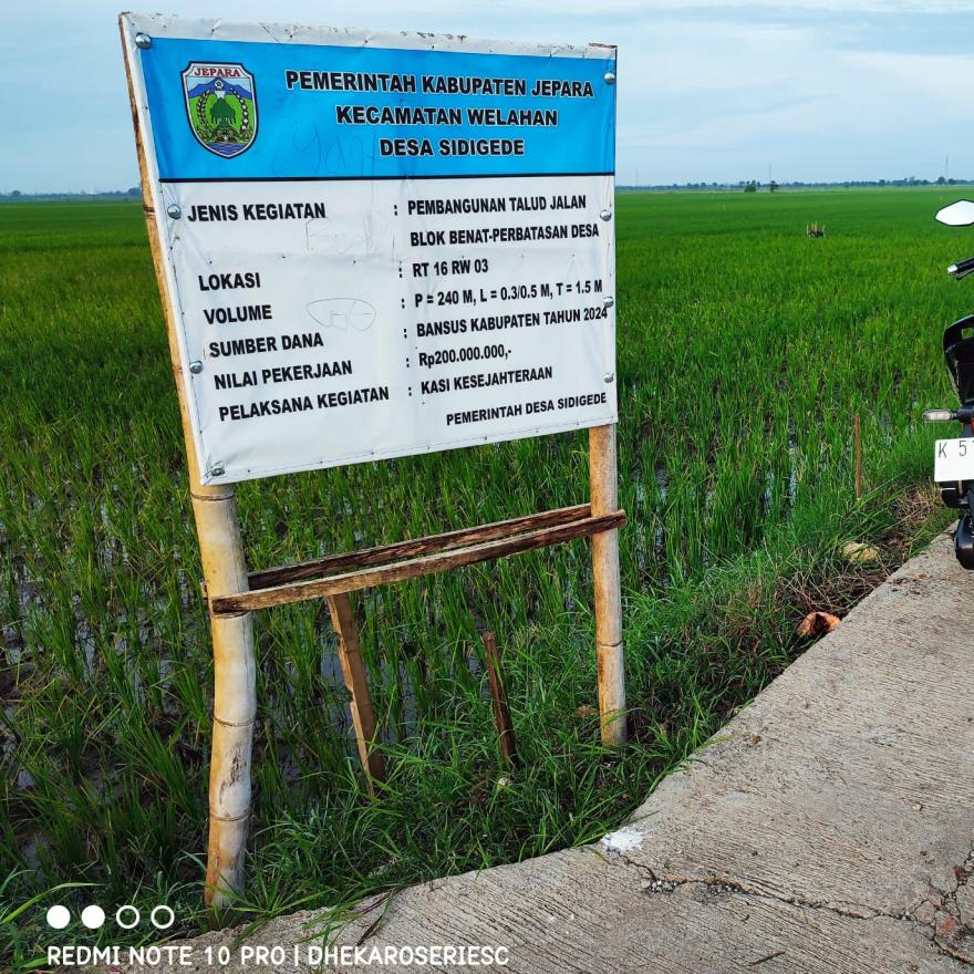 PEMBANGUNAN TALUD JALAN SAWAH BENAT-PERBATASAN DESA.